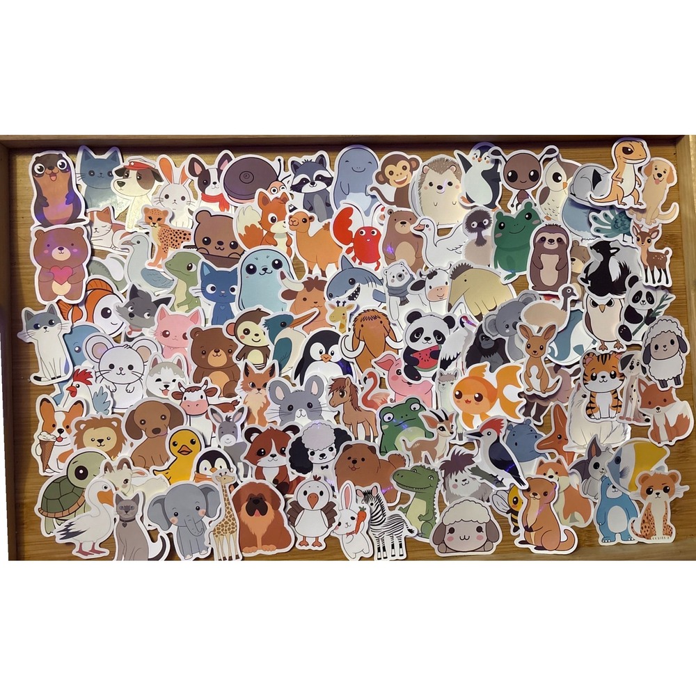 NEW 116pc Cute Animal Vinyl Sticker Pack Kawaii Pets Wildlife Cartoon Mix